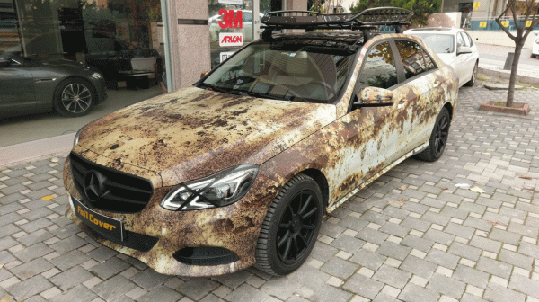 mercedes kamuflaj uygulaması pas deseni kaplama foil cover araç kaplama