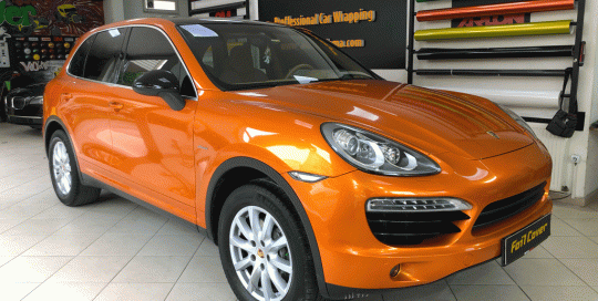 porsche araç kaplama folyo kaplama metalik turuncu kaplama foil cover araç kaplama