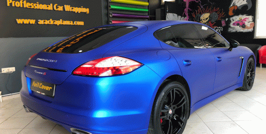 porsche araç kaplama folyo kaplama mat mavi krom kaplama foil cover araç kaplama