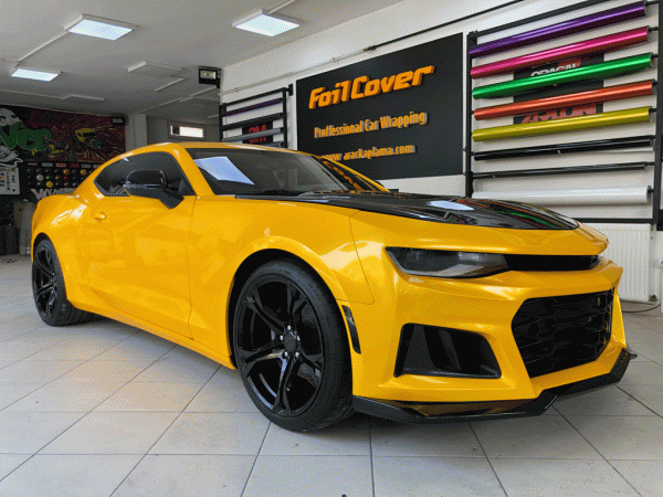 chevrolet camaro araç kaplama folyo kaplama inci sarı matlik sarı kaplama foil cover araç kaplama