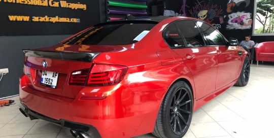 Bmw 5 serisi kaplama kızıl kırmızı kaplama araç kaplama fiyatları 2019 folyo kaplama kadife araç kaplama