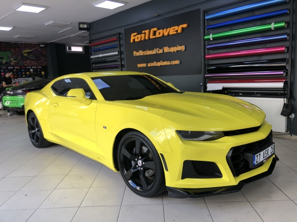 chevrolet camaro opak sarı kaplama araç kaplama fiyatları 2019 foil cover araç kaplama